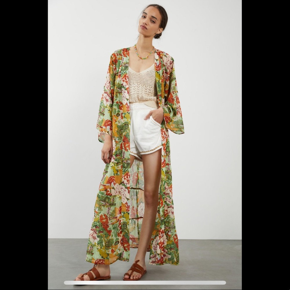 Anthropologie Floor-length Floral Kimono Duster OS
